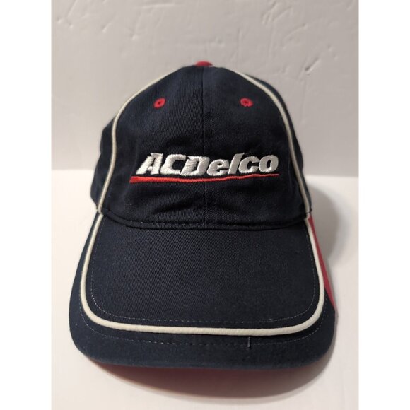 AC Delco Embroidered Strap Back Baseball Cap Hat Cotton Red White Blue - Picture 1 of 10